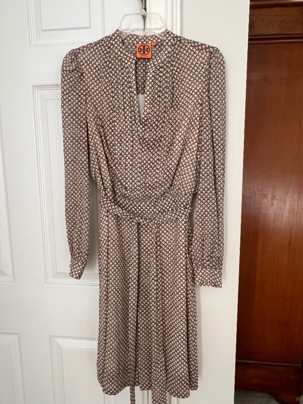 Tory Burch Chiffon Geometric Print Tie Waist Dress Size 2